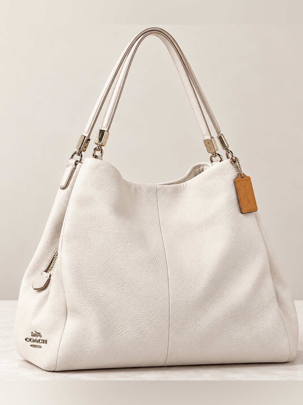 Coach White Pebbled Leather Large Shoulder Hobo Tote Bag